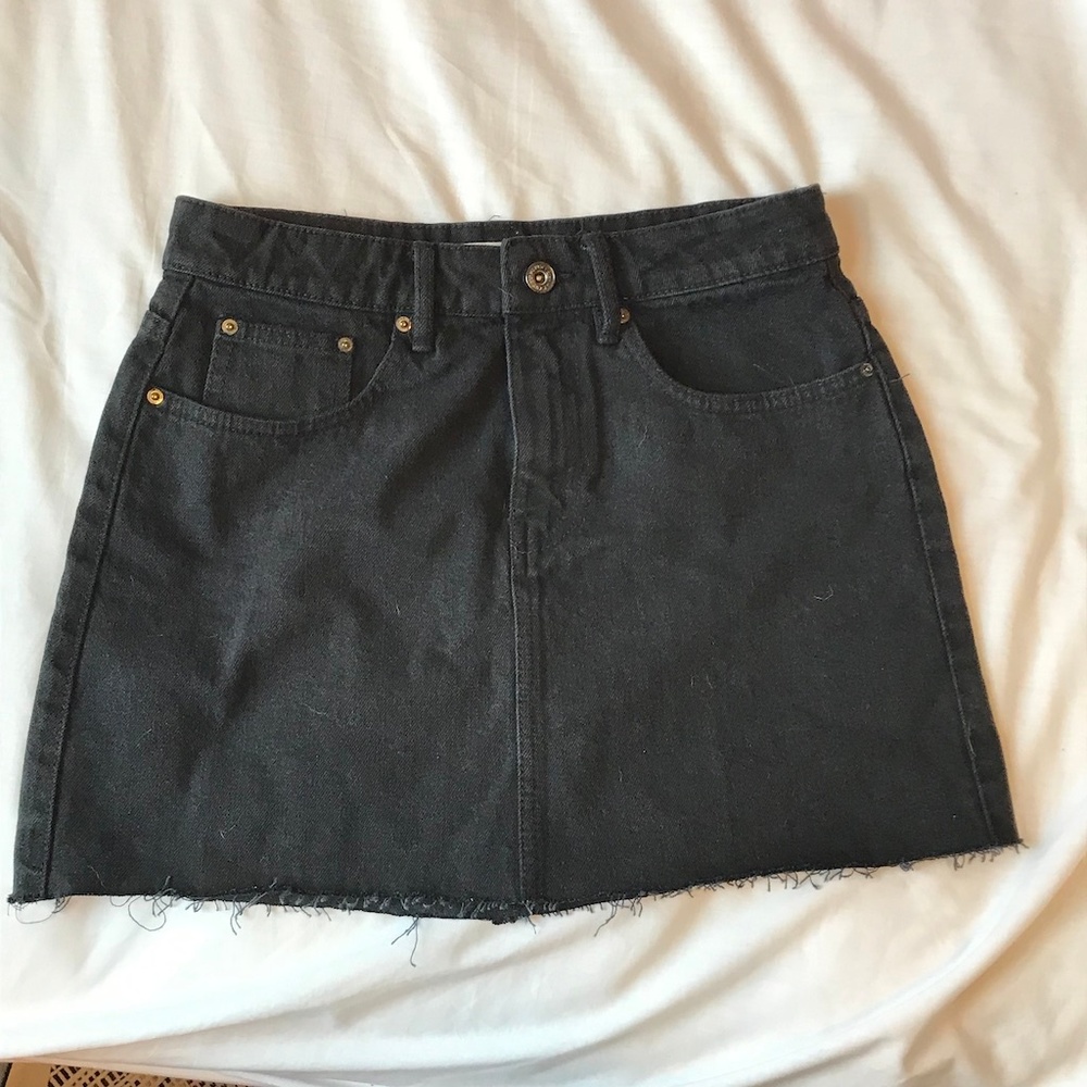 Trafaluc Rip Hem High Waisted Black Denim Skirt - Picture 5 of 8